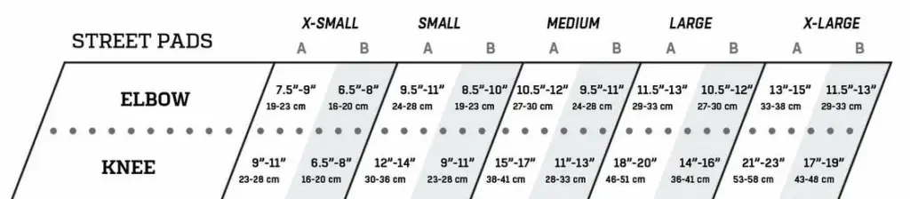 Protec Pads Size Chart
