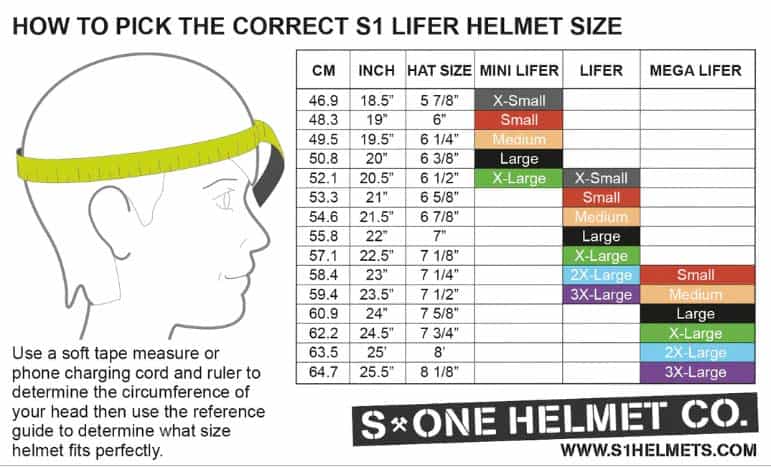 S1 Lifer Helmet Size Chart