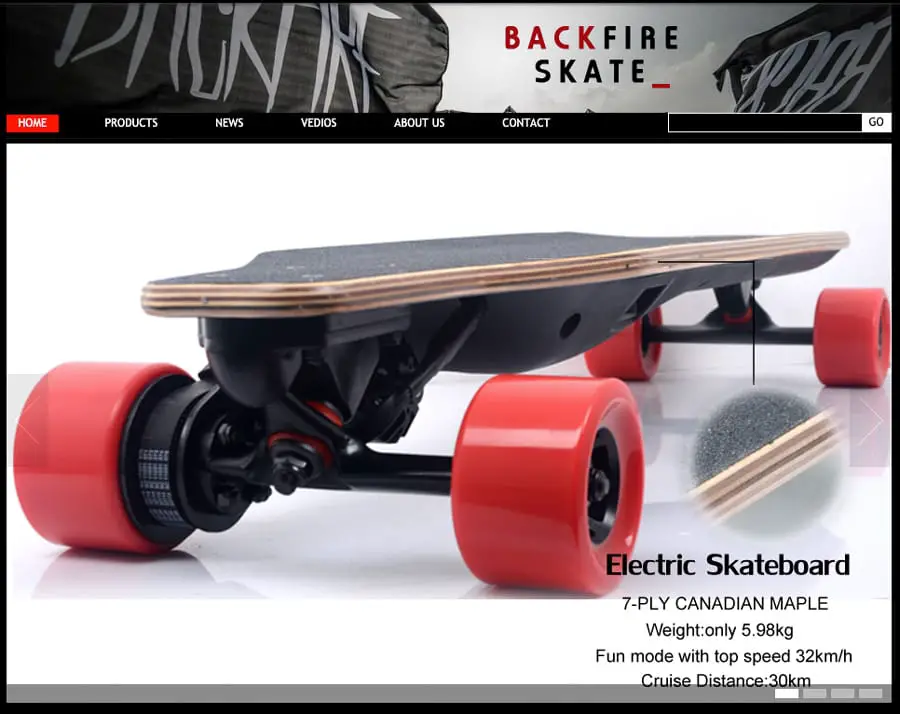 Backfire Boards Website Screenshot 2015