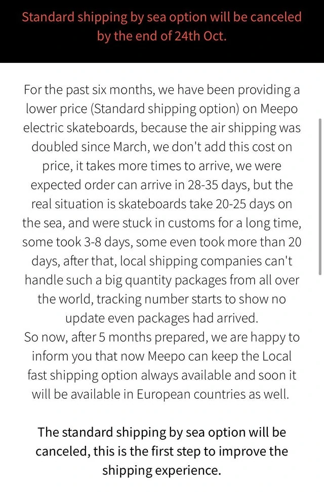 Meepo Shipping Time Announcement